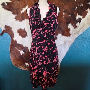 Julian Taylor Black and Pink Patterned Mini Dress